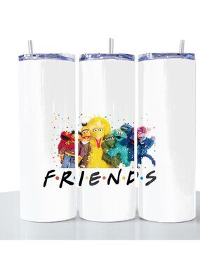 Friends. 20 oz printed tumbler with stainless steel straw. Silicone tip.